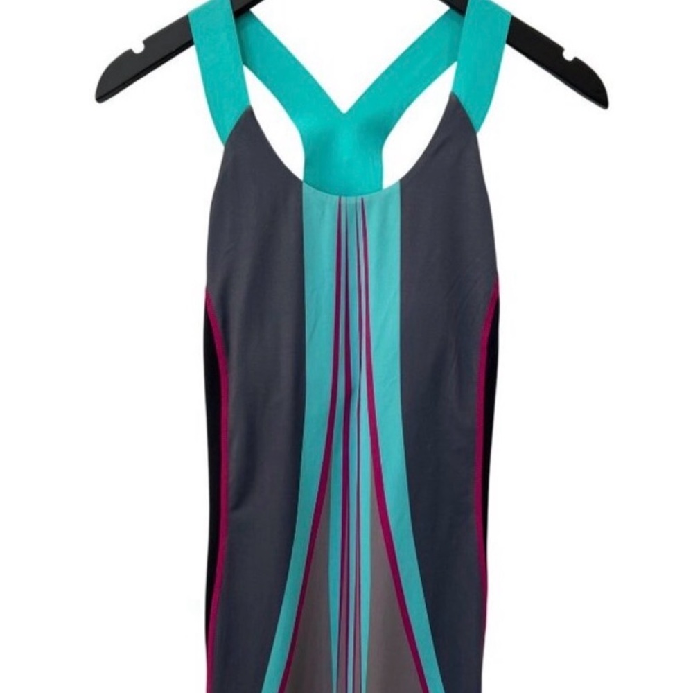 Title Nine Catalina Racerback Athletic Tank Dress Womens Small Gray Teal Travel